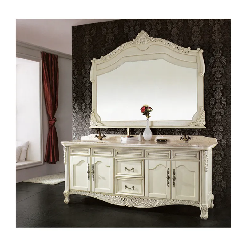 Phòng Tắm Màu Trắng Gương Vanity Tủ Với Thiết Kế Chạm Khắc Đẹp Đồ Nội Thất Phòng Tắm Hiện Đại