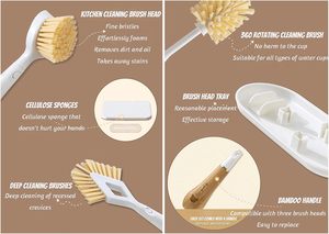 Esponja para fregar platos, mango de bambú, cepillo para botellas, Juego de cepillos para platos con soporte de almacenamiento, Kit de limpieza de platos de cocina - Product Image 5
