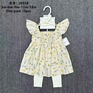 Groothandel 100% katoenen baby meisjes Europa Amerika stijl geprinte geruite prinsessenjurk broek haarband 2-delige zomerjurk set - Product Image 4