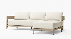 Conjunto de Sofás Seccionales Minimalistas de Teca, Muebles de Jardín Modulares de Madera Premium en Forma de L para Exteriores, con Cojines Beige - Product Image 3