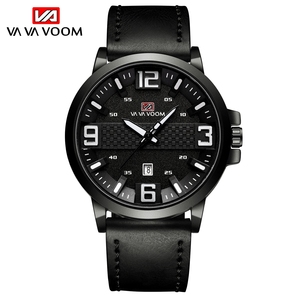 Montre streetwear tendance pour homme, aiguilles bleues, bracelet en cuir noir, montre-bracelet décontractée pour homme - Product Image 2