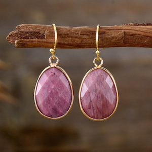 Teardrop Lapis Lazuli Pendant Earrings Gold Plated Zinc Alloy Bezel Setting Fashion Dangle Jewelry Gift - Product Image 2