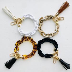 Sevimli kişiselleştirilmiş tıknaz deri PU anahtarlık çoklu renkler akrilik bileklik boş anahtarlık ile bükülmüş bağlantı bileklik - Product Image 3