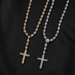 Collar de <span class=keywords><strong>Cadena</strong></span> de Bolas <span class=keywords><strong>con</strong></span> Colgante de Cruz <span class=keywords><strong>con</strong></span> Circonitas Cúbicas Estilo Hip Hop, Joyería <span class=keywords><strong>con</strong></span> Circonitas y Zirconia, Collar Estilo Bola de 5 mm - Product Image 1