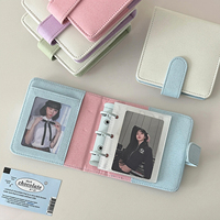 Carnet à couverture rigide en cuir PU style bloc de couleurs Macaron, classeur à 3 anneaux, mini 3 pouces, journal à paillettes, cartes à collectionner, couleur personnalisée