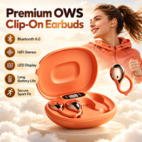 Nouveaux écouteurs intra-auriculaires à clipser style pendentif 2026, mini design à clipser, Bluetooth 6.0, autonomie de 38H, étui à affichage numérique