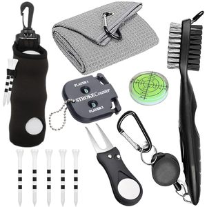 Kit d'accessoires de golf personnalisés : Tees de golf, Serviette de golf, Sac de rangement pour balles de golf, Brosse de nettoyage, Marqueur de balle de golf, Outil de réparation de divots, Compteur de score de golf - Product Image 1