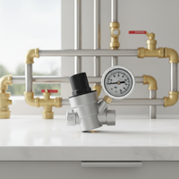 Vanne de réduction de pression d'eau en laiton avec manomètre, régulateur de pression d'eau réglable pour la plomberie domestique