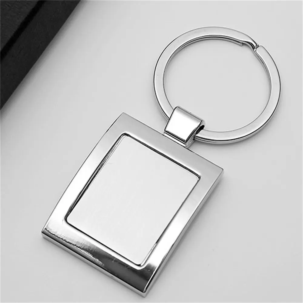 Fabricante personalizado de alta calidad Rectangular Metal en blanco llavero con aleación de zinc personalizar su propio logotipo llaveros