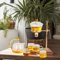Service à thé Kung Fu en verre borosilicate magnétique, avec bouilloire et tasses à rinçage automatique par induction, 350-450 ml, 100% verre borosilicate