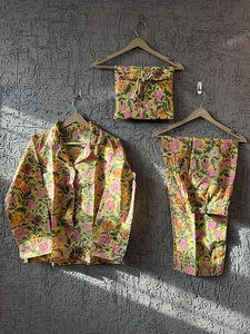 Pijamas de Algodón con Estampado Floral para Mujer, Manga Larga, Cuello Camisero, Ropa de Dormir Informal para Verano - Product Image 2