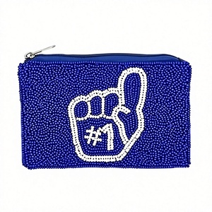 Monedero Azul con Cuentas y Diseño de Número Uno en Blanco, Cierre de Cremallera, Estilo Casual, Unisex, Tamaño Mini - Product Image 1