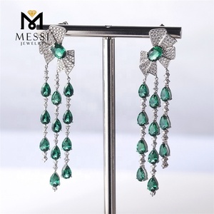 Messi Jewelry butterfly Knot <strong>Drop</strong> <strong>Earring</strong> With Tear Shape <strong>Emerald</strong> Tassel <strong>Earring</strong> Woman Luxury Wedding <strong>Emerald</strong> Jewelry - Product Image 4