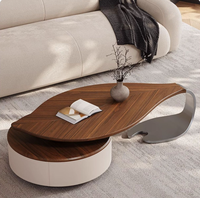 Table basse en forme de feuille : Table basse moderne de style vintage en bois avec structure en acier inoxydable (Nouveau modèle 2026) Feuilles