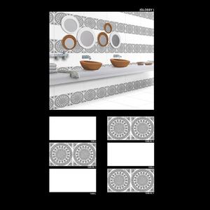 Carreaux muraux en céramique émaillée brillante pour salle de bain, design cercle blanc et gris, 30x60cm - Product Image 6