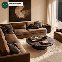 Stilvolles Leder L-U-förmiges Lounge-Sofa Modernes Couch-Set Plüschweiche Kissen Handgefertigter Umweltfreundlicher Wohnzimmer-Stil