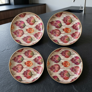 Floral <b>Tulip</b> Pattern Coaster with <b>Red</b> and Pink Botanical Print for Elegant Home Decor and Dining Table - Product Image 3