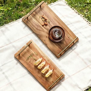 Bandeja de almacenamiento de madera con asas para el hogar, cocina, encimera, organizador decorativo, bandeja de servicio a la venta, de proveedor indio - Product Image 1