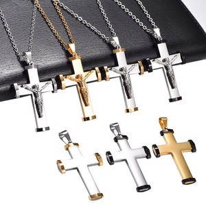 Collier pendentif croix crucifix Jésus en acier inoxydable pour femmes et hommes, bijoux amulette en métal avec breloques de prière pour la foi chrétienne - Product Image 1