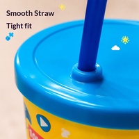 Gobelet en plastique jaune à thème dessin animé avec couvercle et paille bleue, tasse portable en PS monocouche pour enfants
