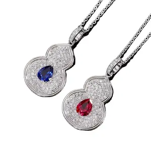 Wholesale jewelry S925 full body silver color treasure full diamond gourd women's pendant necklace main stone 7*9