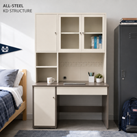 Bureau d'étude en métal personnalisé avec armoire supérieure, tiroirs et étagères, structure KD pour appartement, dortoir et bureau à domicile