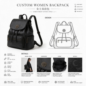 Custom <b>Women</b> <b>Backpack</b> <b>Waterproof</b> PU Casual Business Travel <b>Backpack</b> With Landscape Print Multiple Pockets Shoulder Strap - Product Image 2