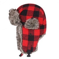 Gorro de invierno 2025 para hombre, gorro de piel rojo cálido con orejeras, gorro de trampero, gorro ruso Ushanka para mujer, gorro grueso a cuadros Negro Azul liso de felpa