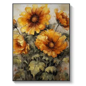 Peinture à l'huile de tournesol de fleurs abstraites sur toile, grand art mural Art floral original peinture d'oiseau peinture personnalisée décor de chambre