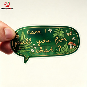 EBB Dark Green Iridescent Leaf Shape Nature Quote Sticker Holographic Waterproof <b>Vinyl</b> <b>Decals</b> For Water Bottle Plant Pot Journal - Product Image 1