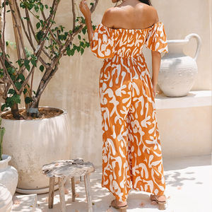 Mono informal de diseño de fábrica con estampado playero, plisado, con hombros descubiertos y corte holgado, 100% Rayón Voile. - Product Image 5