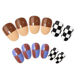 <span class=keywords><strong>Faux</strong></span> ongles tendance style INS, nouveauté célébrité en ligne, détachables, pré-conçus, courts, <span class=keywords><strong>couleur</strong></span> unie ton chaud, motif damier, à presser - Product Image 2
