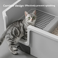 Caixa de Areia para Gatos Extra Grande em Polipropileno Ecológico, Capacidade de 25L, Leve (1.8kg), Semi-Fechada com Cerca Alta, Estilo Corredor