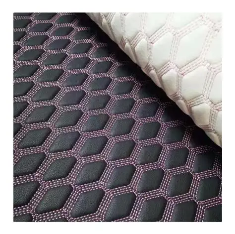 Custom Car leather 3D Diamond custom quilted leather faux leather for car auto upholstery with Embroidery and sponge