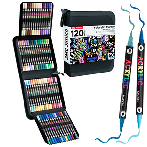 Marqueurs acryliques double pointe double couleur JMC JIMICO, <span class=keywords><strong>120</strong></span> couleurs, pointe pinceau extra douce, stylos à peinture pour projets créatifs DIY, ensemble d'art complet - Product Image 1