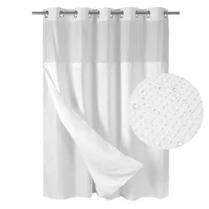 Luxury Waffle Waterproof No Hook Hookless Double Layer Shower Curtains With Snap In Liner For Bathroom