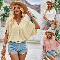 Blusas Casuales de Manga Corta para Mujer, Cuello en V, Ropa de Verano, Blusas y Camisas para Mujer