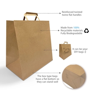 Custom logo <strong>Plain</strong> Brown Kraft Paper <strong>Bags</strong> with Flat <strong>Handles</strong> 12x7x12 Inches - Product Image 5