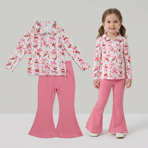 Ensemble de vêtements pour bébés filles, hauts à poches zippées avec nœuds d'Halloween, pantalon rose - Product Image 2