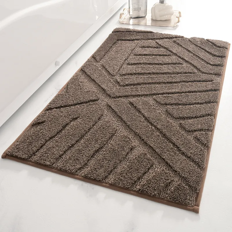 YFL karpet mandi garis mewah lembut empuk merah muda karpet mandi berumbai serat mikro cepat kering tikar mandi antiselip