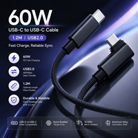 Câble USB-C coudé 1,2 m, charge rapide PD 60W 5A, câble de données USB 2.0 Type C vers C, logo personnalisé, fournisseur OEM ODM en gros
