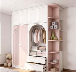 Children Playful Style Wood <b>Wardrobe</b> Closet With Cartoon Stickers Portable Clothes Organizer for Kids Bedroom Nursery - Product Image 6