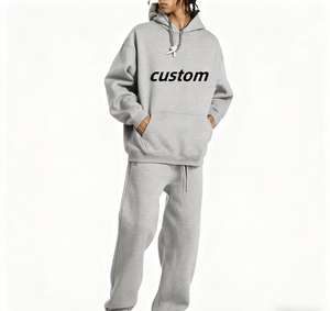 Custom Stacked Heavyweight Jogger pantalones <span class=keywords><strong>de</strong></span> chándal holgados y Sudadera con capucha Set 2 piezas Fleece Men Sweatsuits Pullover Chándales para hombres - Product Image 1