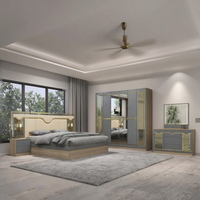 Ensemble Complet de Meubles de Chambre d'Hôtel Modernes en Bois de Luxe, Fini Laqué Brillant Beige, Grand Lit Double King Size Pas Cher