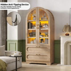 SENYU Meuble de rangement moderne en bois cintré avec 4 étagères et 2 tiroirs, style ferme, pour salon - Product Image 2