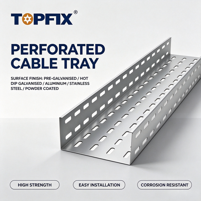 TOPFIX Factory Made Various Sizes Pre-galvanized Perforated Aluminum Steel Cable Tray, Ventilated Hole Design for Construction