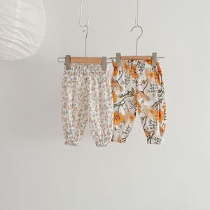 Pantalons pour enfants, garçons et filles, style fin d'été, version coréenne tendance, pantalons en coton à fleurs pour l'extérieur - Product Image 4