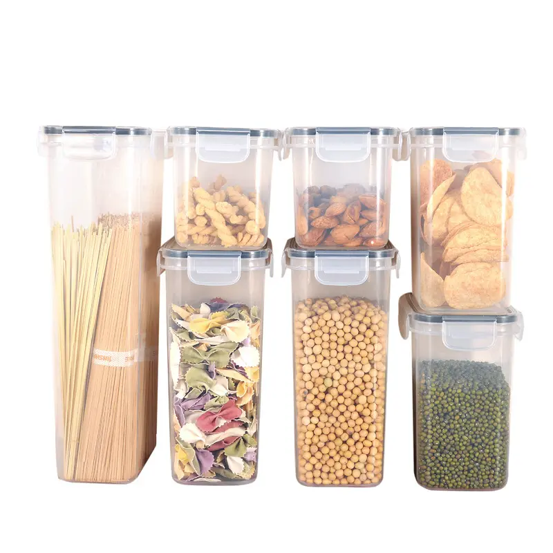 Kitchen Box Storage Plastic Sealed Air Tight Container Set Pantry Food Cereal Storage Transparent square sealed box