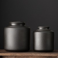 Pot de stockage de thé en grès noir de grande capacité 1120 ml/2010 ml avec couvercle hermétique pour le vieillissement et l'organisation du thé en vrac