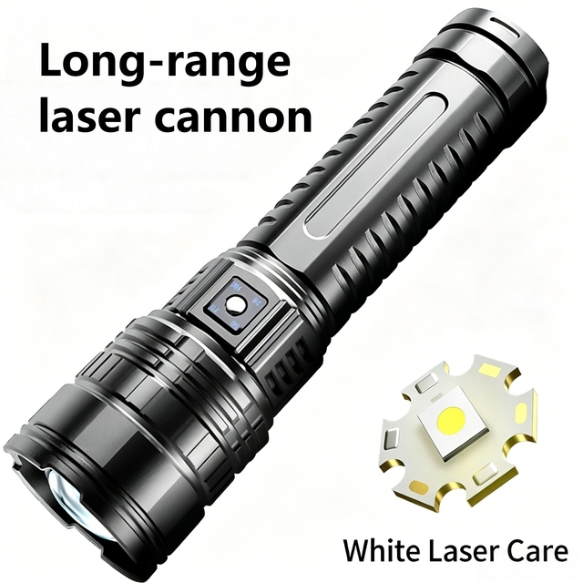 High Power White Laser Flashlight with Telescopic Zoom Multiple Light Modes and Type C Fast Charging